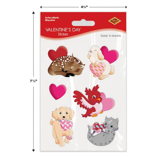 Beistle Valentine's Day Sticker Sheets, 3 Packs of 4
